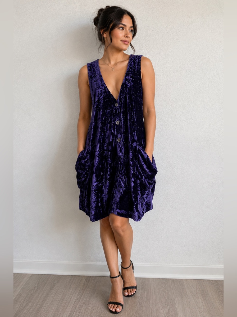 NYAH Purple Crushed Velvet Midi Dress Size M
